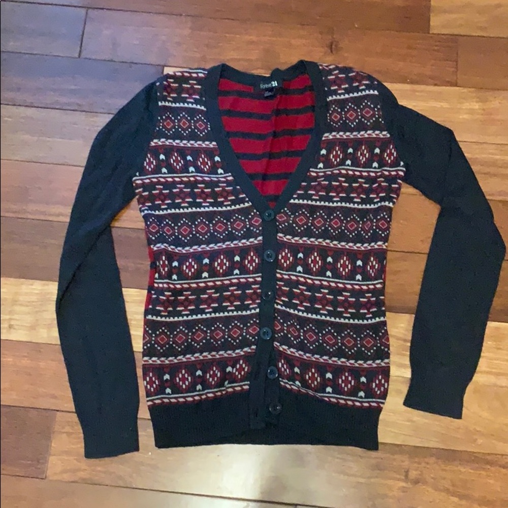 Forever 21 button down sweater small grey and red